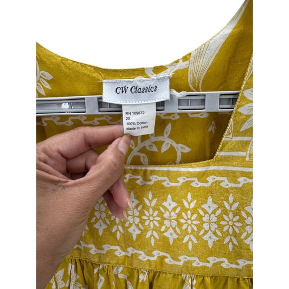 CW Classics House Dress Size 2X Yellow batik flowy pockets beach casual loose - Picture 4 of 8